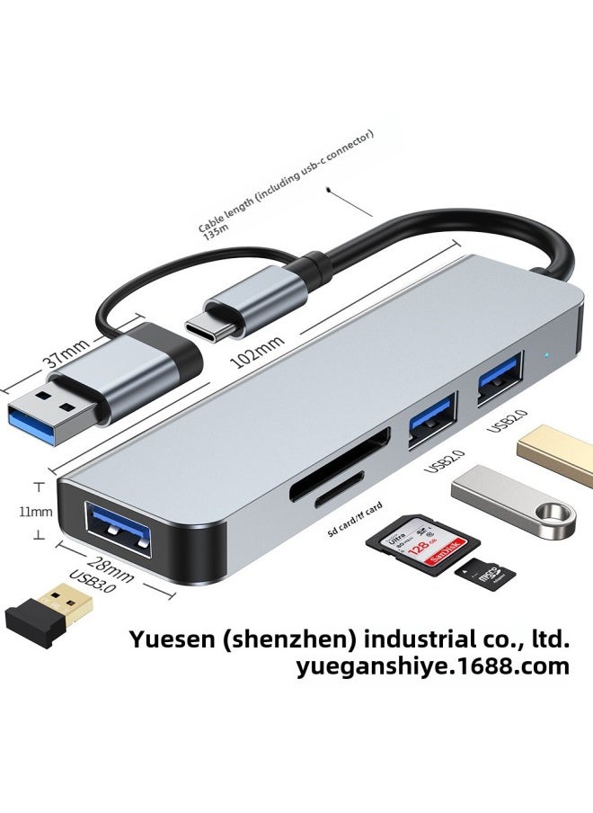 Generic - Type-c Splitter 5-in-one Usb One-to-four Hub3.0 Laptop Multi-interface Hub-Number Of Interfaces:(eight Ports) Usb3.0+2.0*3+sd+tf+audio+usb-c Data Latest Version - Image 1