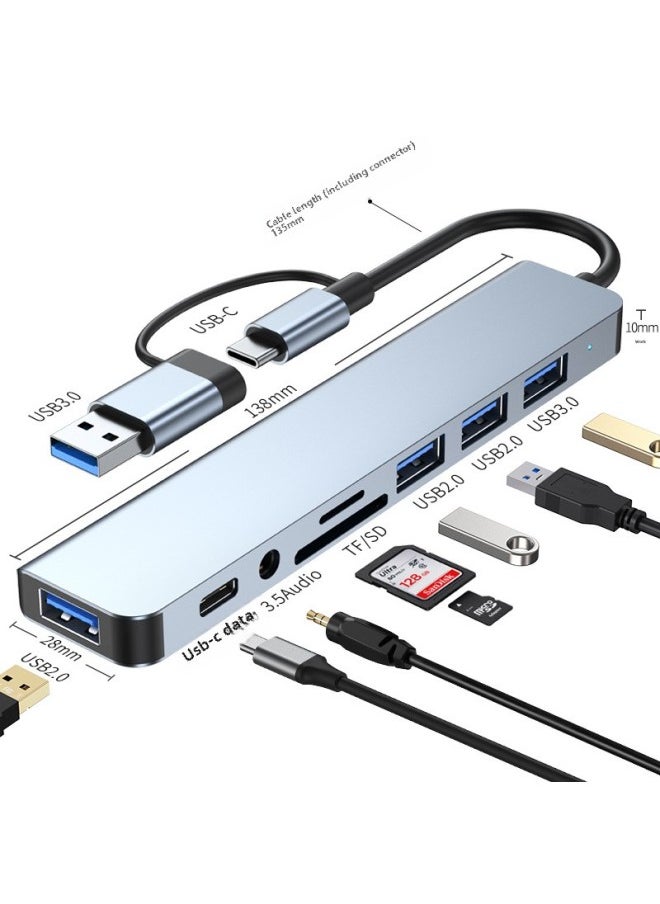 Generic - Type-c Splitter 5-in-one Usb One-to-four Hub3.0 Laptop Multi-interface Hub-Number Of Interfaces:(eight Ports) Usb3.0+2.0*3+sd+tf+audio+usb-c Data Latest Version - Image 1