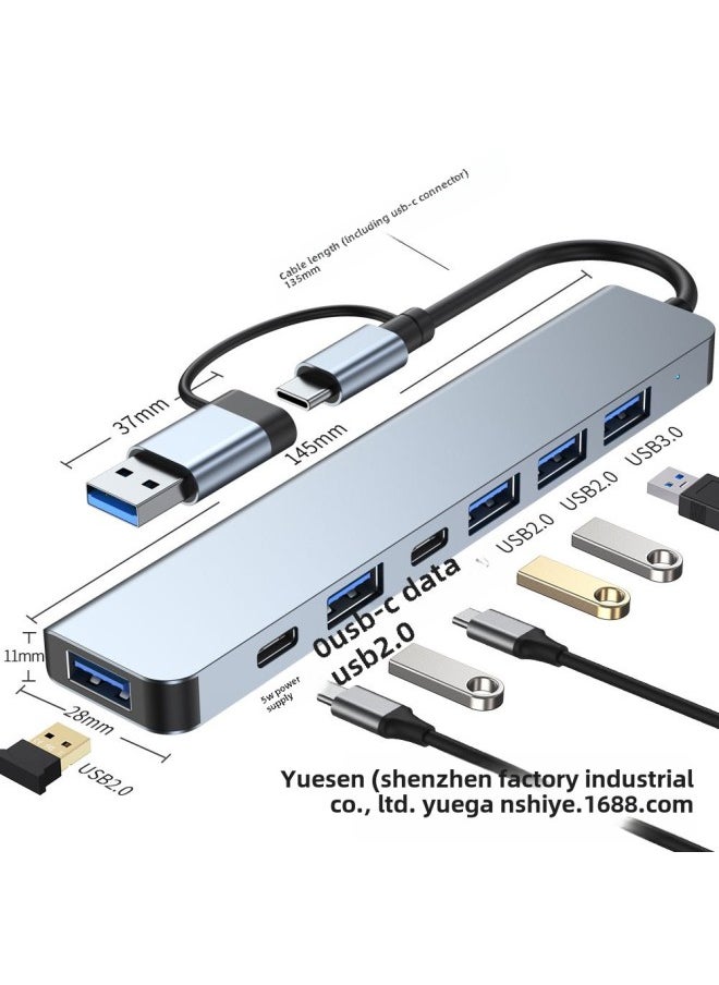 Generic - Type-c Splitter 5-in-one Usb One-to-four Hub3.0 Laptop Multi-interface Hub-Number Of Interfaces:(eight Ports) Usb3.0+2.0*3+sd+tf+audio+usb-c Data Latest Version - Image 1