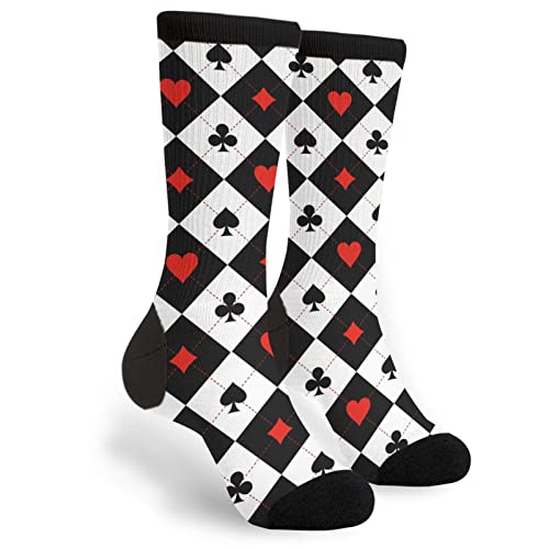 Yilad Card Suit Black and White Chess Board Unisex Novelty Crew Socks Casual Funny Crazy Dress Socks - Image 1