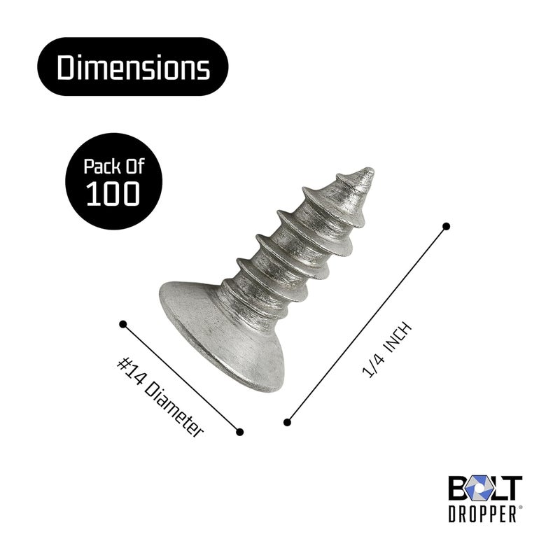 Bolt Dropper #4 x 1/4" Stainless Steel Flat Head Phillips Wood Screw (100 Pack), 18-8 (304) Stainless Steel Sheet Metal Screws - Type A Point, Plain Finish - Image 3