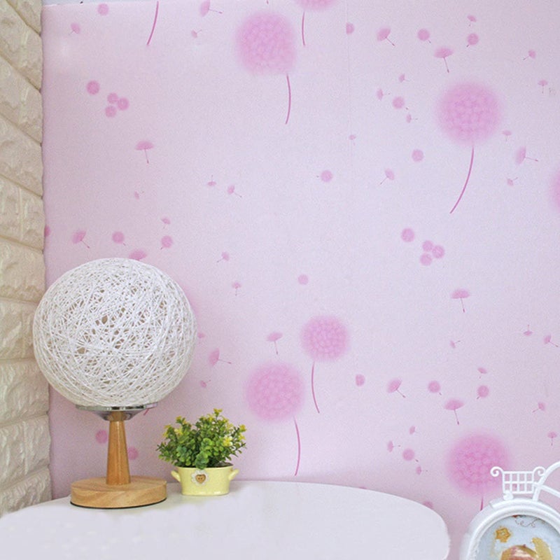 wolpin Wall Stickers PVC Wallpaper Hall Decor (45 x 500 cm) Pink Dandelion DIY Home Decoration Self Adhesive Flowers, Pink - Image 4