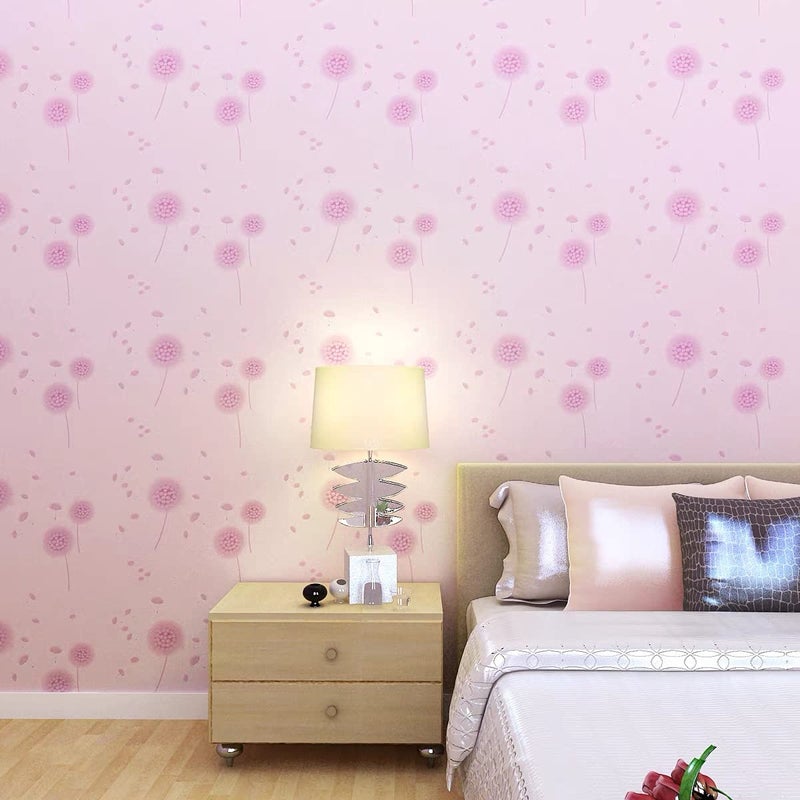 wolpin Wall Stickers PVC Wallpaper Hall Decor (45 x 500 cm) Pink Dandelion DIY Home Decoration Self Adhesive Flowers, Pink - Image 2