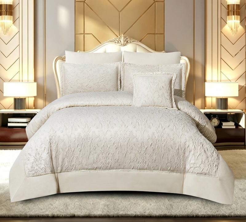 طقم مفروشات سرير جاكار فاخر 7 قطع، لحاف بحشوة 400GSM، مناسب لغرف النوم وحفلات الزفاف، مقاس 240×260 سم