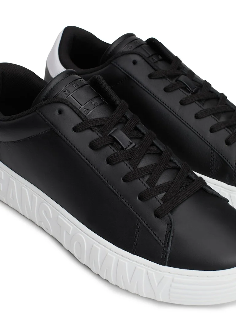 TOMMY HILFIGER Men's Logo Trainers - Leather, Black