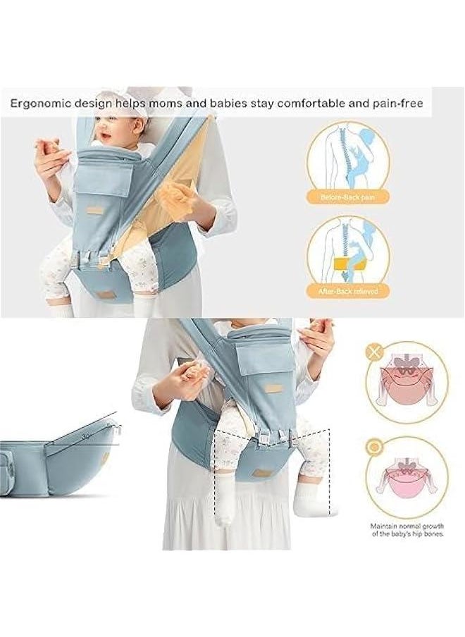 HOOKOR Baby Carrier with Hip Seat, Baby Backpack Carrier,Ergonomic Baby Strap Waist Stool Lumbar Support,Multi-Position Front and Back Breathable Carrier Slings for Newborn, Infant & Toddlers(Grey)  - Image 3