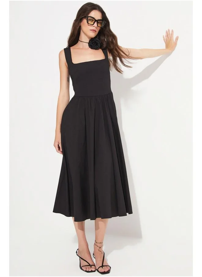 JUNE June Thick Strap Pleated Dress Black