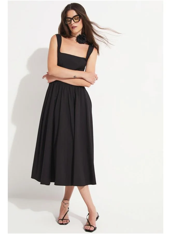 JUNE June Thick Strap Pleated Dress Black