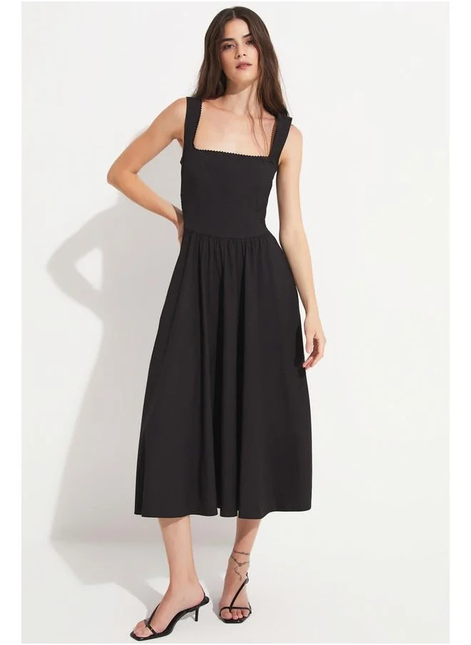 JUNE June Thick Strap Pleated Dress Black