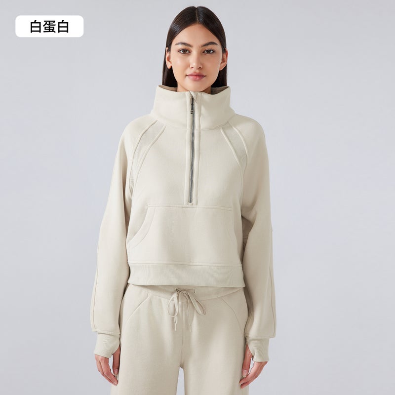 Generic Fleece-Lined High Collar Sweatshirt Women white protein