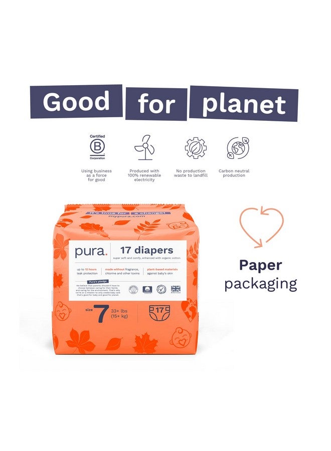 Pura Size 7 Eco-Friendly Diapers (33+Lbs) Totally Chlorine Free (Tcf) Hypoallergenic, Soft Organic Cotton, Sustainable, Up To 12 Hours Leak Protection, Allergy Uk, 3 Packs Of 17 (51 Diapers) - Image 4
