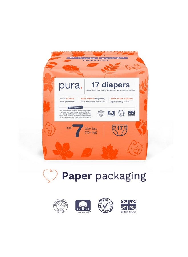 Pura Size 7 Eco-Friendly Diapers (33+Lbs) Totally Chlorine Free (Tcf) Hypoallergenic, Soft Organic Cotton, Sustainable, Up To 12 Hours Leak Protection, Allergy Uk, 3 Packs Of 17 (51 Diapers) - Image 2