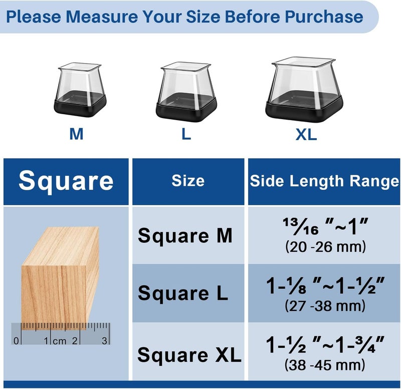 GICUNK 28 Pcs Chair Leg Sliders for Carpet, Square Chair Glides, Silicone Furniture Leg Protectors Caps, Carpet Protectors Table Feet Covers Cups, Teflon Furniture Pads Sliders (Fit:13/16" ~ 1") - Image 3