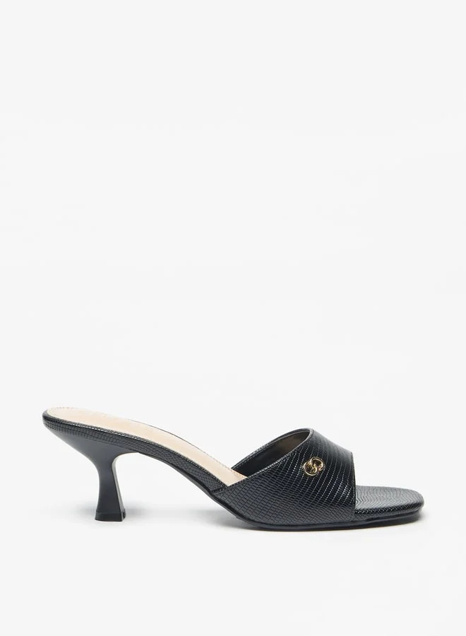 سيليست Women's Textured Slip-On Sandals with Kitten Heels