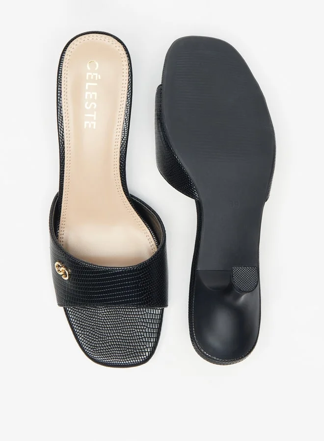 سيليست Women's Textured Slip-On Sandals with Kitten Heels