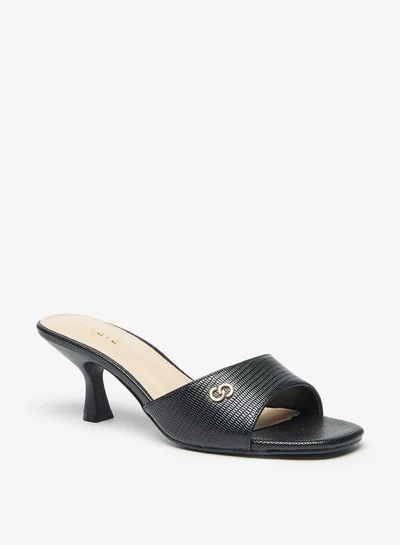 سيليست Women's Textured Slip-On Sandals with Kitten Heels