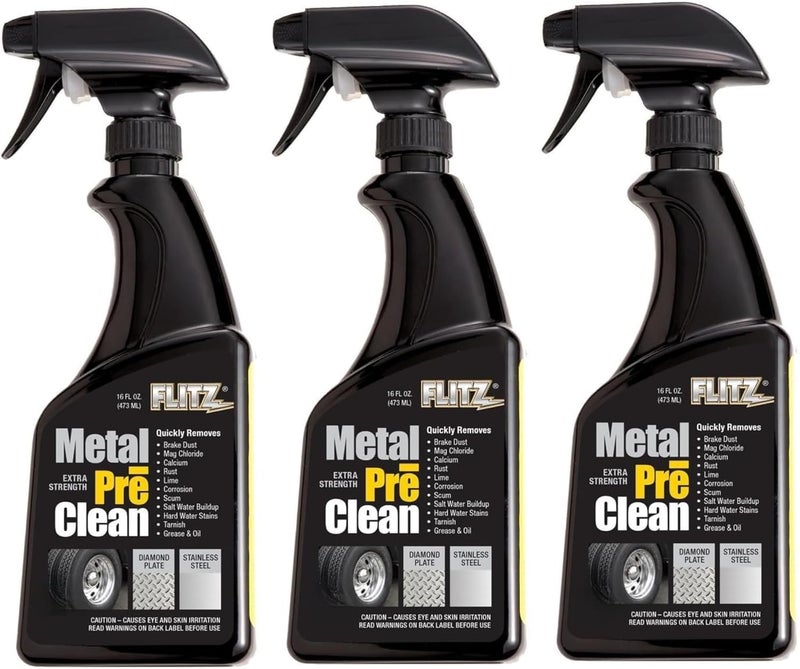 Flitz Metal Pre-Clean - 16oz of USA-Made Stainless Steel Cleaner Spray - Works on Aluminum, Brass, Copper, & More - Tarnish, Rust Remover for Metals - Non-Abrasive Aluminum Deoxidizer (3 Pack) - Image 1