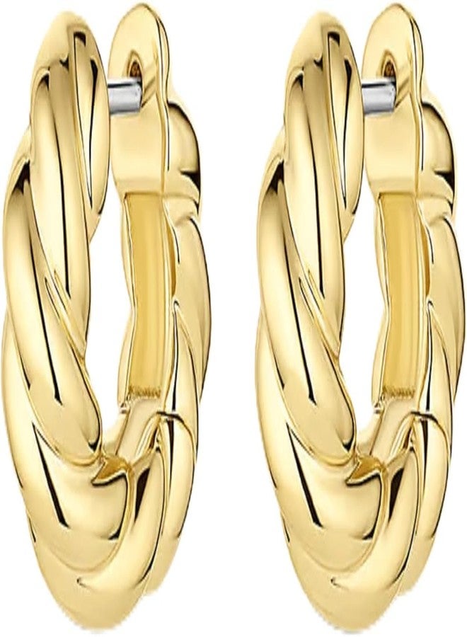 gorjana - Crew Helium Huggies - 18k Gold or Silver - Daily Earring Wear - Unique Rope Texture - Lightweight Helium Design - Secure Hinge Closure - Image 1