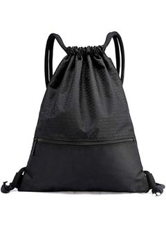 Arabest Drawstring Backpack,Sports Canvas Bag,Waterproof Oxford Fabric Drawstring Bag,Swimming Bag,Basketball Bag,Soccer Bag,Zipper 43*49cm(Black)  - Image 1
