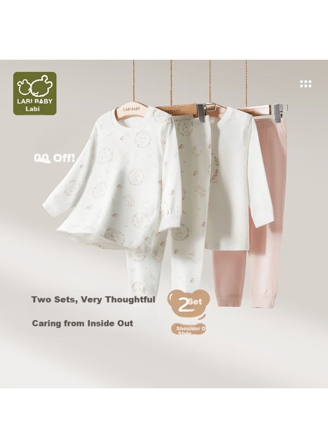 Labi Baby Girls' Autumn Winter Thermal Underwear Set Pajamas Sleepwear Pink Size 73 - Image 1