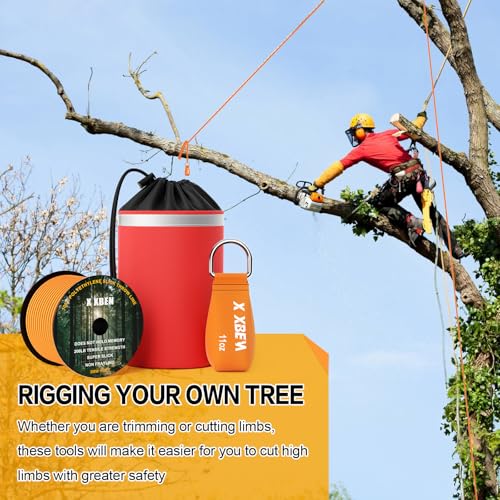 X XBEN XBEN Arborist Throw Line Kit with 15oz Throw Weight 150ft 319 Slick Rope Reflective Storage Bag Polyester Coated for Tree Trimming Camping Forestry Gear 4x6 Orange Bag - Image 3
