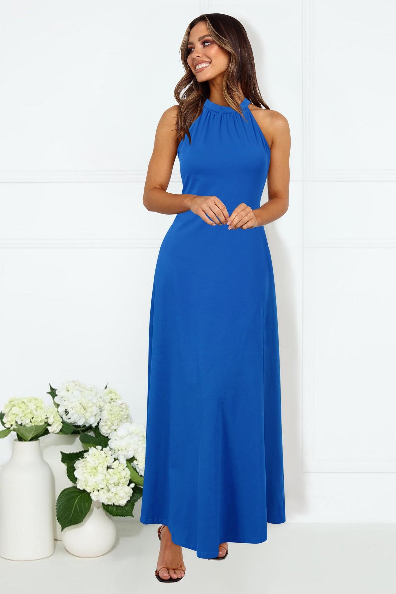 STYLEWORD Women's Summer Halter Neck Long Formal Dress Sexy Sleeveless Cocktail Evening Party Wedding Guest Maxi Dresses(Royal Blue,S) - Image 2