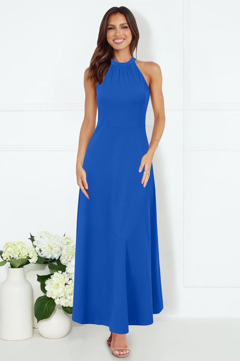 STYLEWORD Women's Summer Halter Neck Long Formal Dress Sexy Sleeveless Cocktail Evening Party Wedding Guest Maxi Dresses(Royal Blue,S) - Image 5