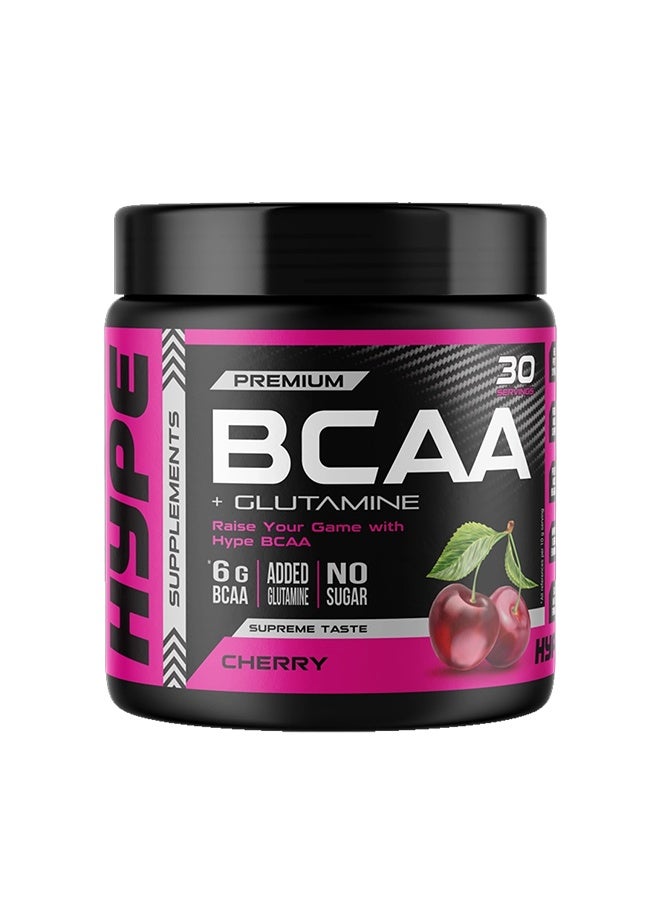 هايب بي سي إيه إيه + جلوتامين | ٣٠٠ غرام | نكهة الكرز، ٦ غرام BCAA بنسبة ٢:١:١ مع جلوتامين مضاف - Image 1