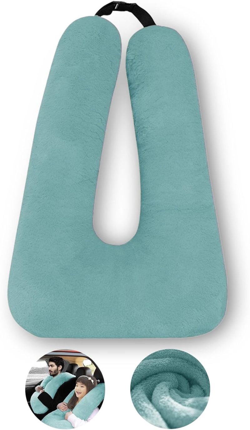 U Shaped Neck Pillow: Green, Removable Cover - Soft Support Travel Pillow for Kids Long Trips, Car Back Seat Use - Image 1