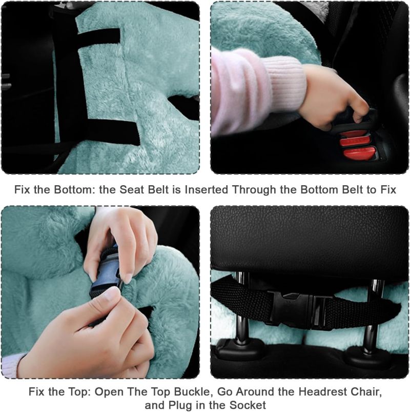 U Shaped Neck Pillow: Green, Removable Cover - Soft Support Travel Pillow for Kids Long Trips, Car Back Seat Use - Image 3