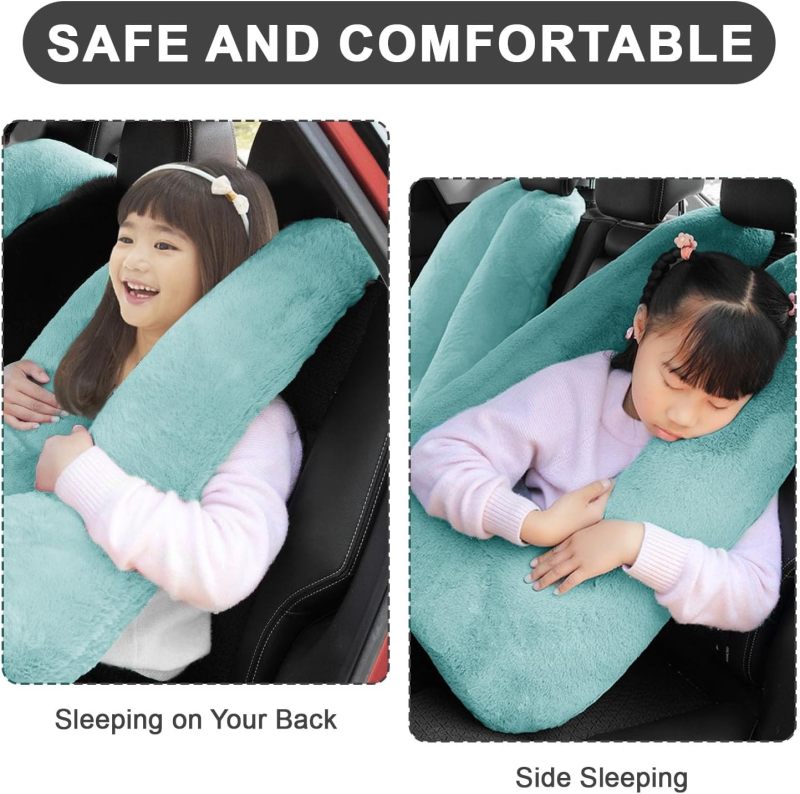 U Shaped Neck Pillow: Green, Removable Cover - Soft Support Travel Pillow for Kids Long Trips, Car Back Seat Use - Image 4