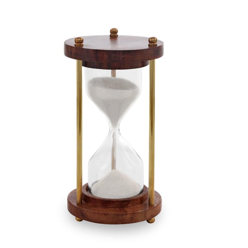 1 Minute Antique Wooden and Brass Sand Timer Hour Glass Sandglass Clock Ideal for Exercise Tea Making Antique Nautical Decor Theme 1 Minutes Home & Office Décor  - Image 1