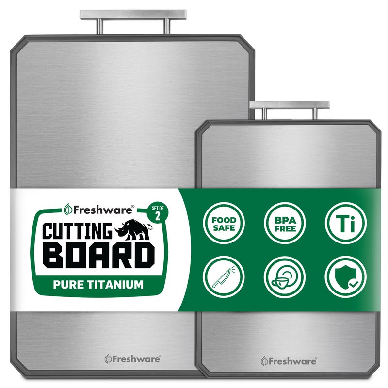 Freshware Titanium Cutting Board for Kitchen, Set of 2, Double Sided Cutting Boards, Pure Titanium/PP, Chopping Board with Juice Grooves, Dishwasher Safe, Medium 12.1" by 8.3" and Large 16.2" by 11" - Image 1