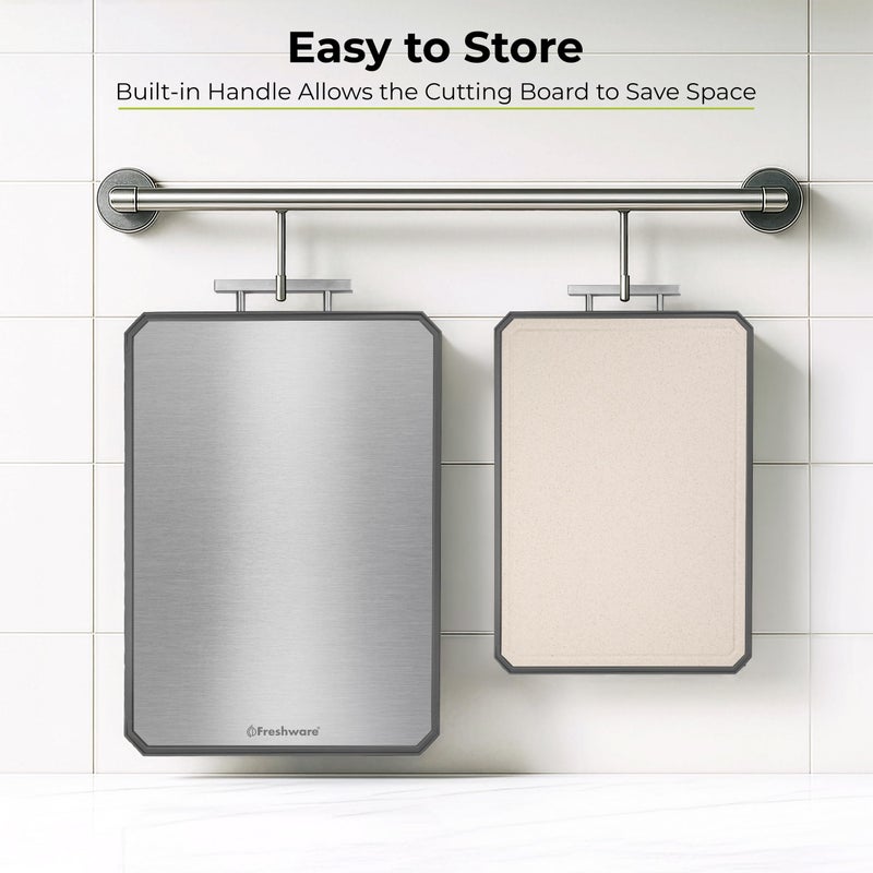 Freshware Titanium Cutting Board for Kitchen, Set of 2, Double Sided Cutting Boards, Pure Titanium/PP, Chopping Board with Juice Grooves, Dishwasher Safe, Medium 12.1" by 8.3" and Large 16.2" by 11" - Image 4