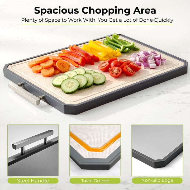 Freshware Titanium Cutting Board for Kitchen, Set of 2, Double Sided Cutting Boards, Pure Titanium/PP, Chopping Board with Juice Grooves, Dishwasher Safe, Medium 12.1" by 8.3" and Large 16.2" by 11" - Image 3