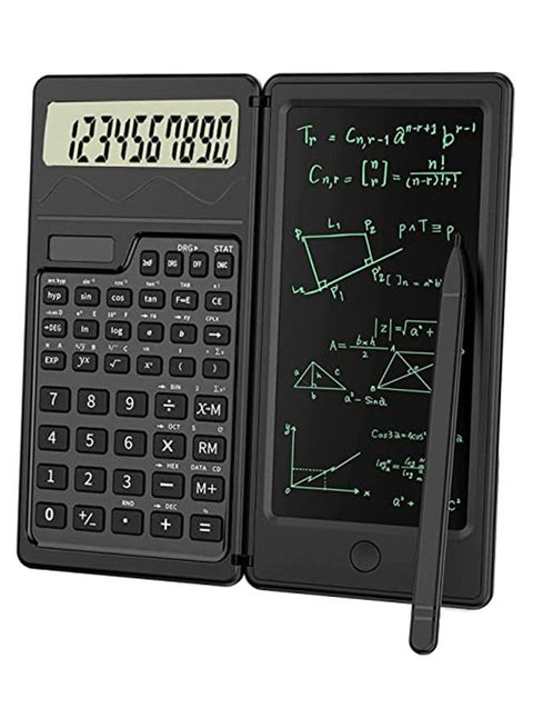 Scientific Calculators with Writing Tablet, 10-Digit LCD Display & Cover, Solar and Battery Powered, Handheld Small Math Basic Calculator for Office, High School & College Students