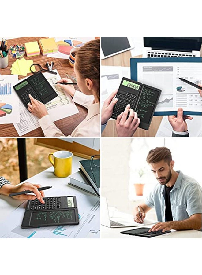 Scientific Calculators with Writing Tablet, 10-Digit LCD Display & Cover, Solar and Battery Powered, Handheld Small Math Basic Calculator for Office, High School & College Students
