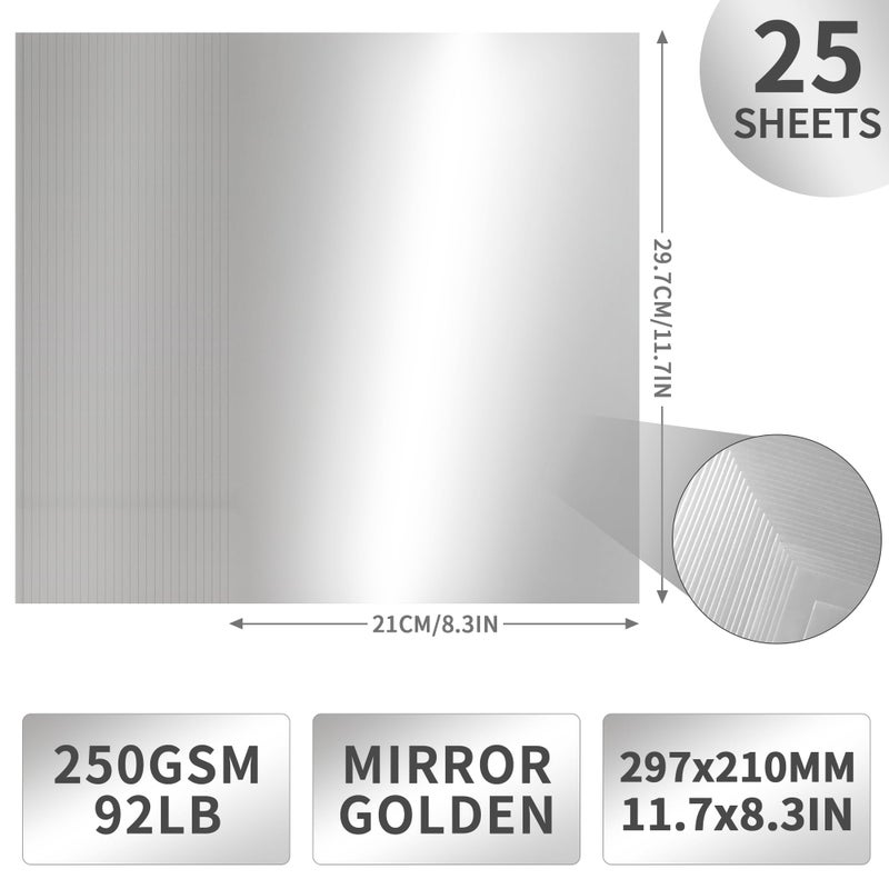PENPRIS 25 Sheets Sliver Mirror Cardstock Paper - 250gsm/92Ib Metallic Reflective Paper for Crafts, A4 Foil Cardstock for DIY Projects Birthday Party Decoration PAP20SR25 - Image 2