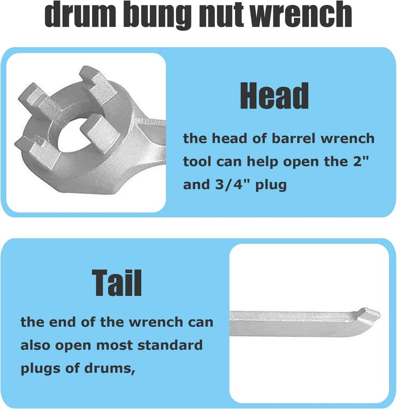 WINTOWIN Bung Wrench 55 Gallon Drum, Drum Wrench Aluminum Barrel Wrench Opener Tool for 10 15 20 30 50 55 Gallon Drum, for 2 inch and 3/4 inch Bung Caps, Silver - Image 2