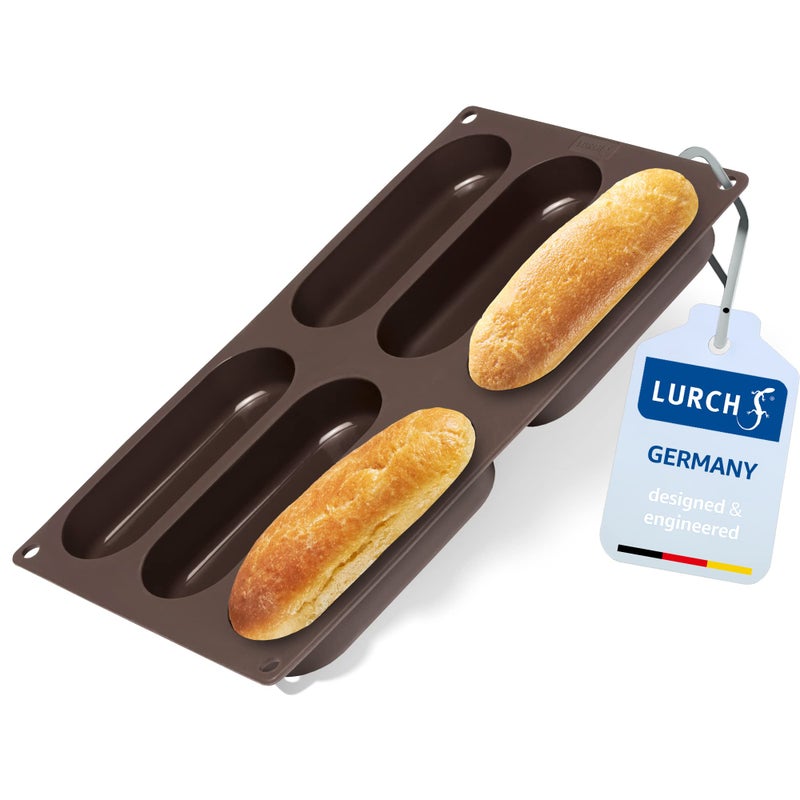 LURCH Hot Dog Buns Mold | Silicone Non-stick Flexiform Baking Pan | 5 Inch Hotdog Finger Food Snack Bread, Rolls, Cake and Eclair Tray | BPA Free - Image 1