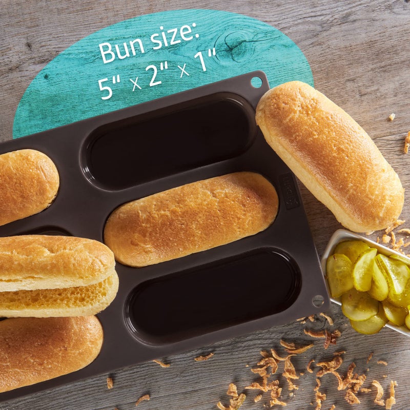 LURCH Hot Dog Buns Mold | Silicone Non-stick Flexiform Baking Pan | 5 Inch Hotdog Finger Food Snack Bread, Rolls, Cake and Eclair Tray | BPA Free - Image 2