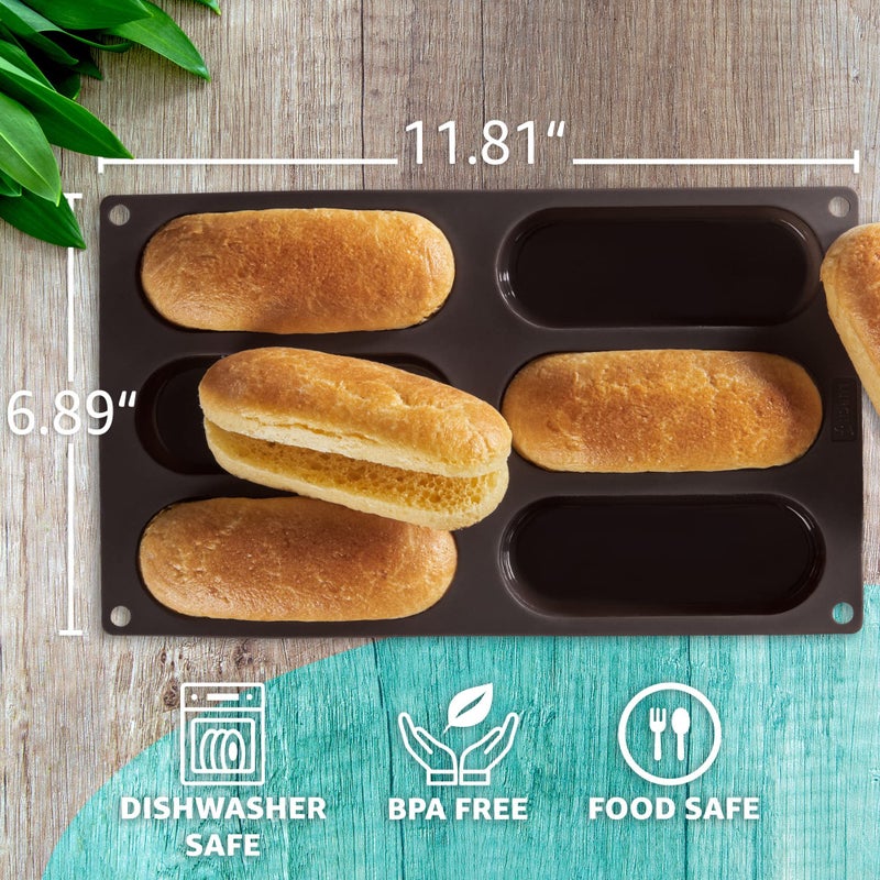 LURCH Hot Dog Buns Mold | Silicone Non-stick Flexiform Baking Pan | 5 Inch Hotdog Finger Food Snack Bread, Rolls, Cake and Eclair Tray | BPA Free - Image 3