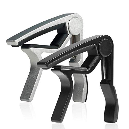 MUSTANG 6 String Single-handed Guitar Capo For Acoustic Electric Guitar - 2 Pack of Black and Silver - Image 1