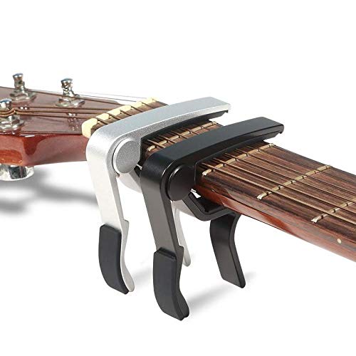 MUSTANG 6 String Single-handed Guitar Capo For Acoustic Electric Guitar - 2 Pack of Black and Silver - Image 2