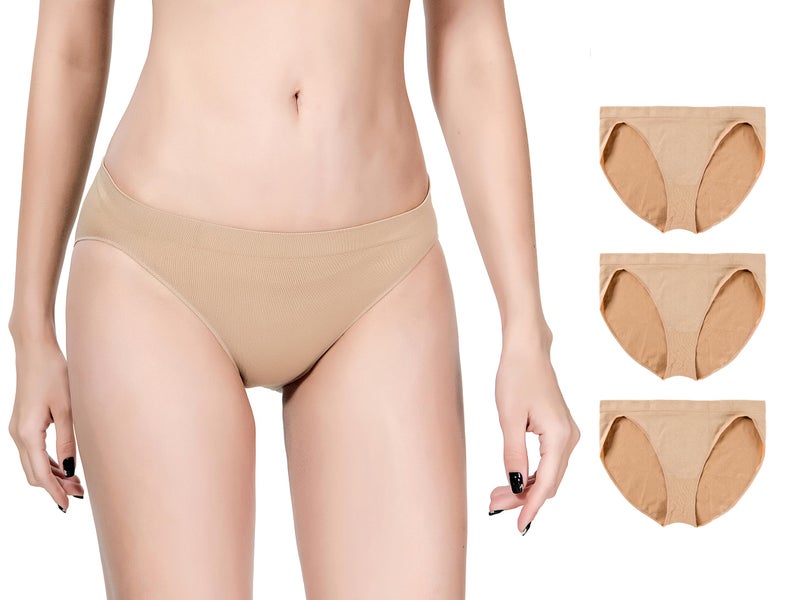 MOLLDAN Pro Dance Ballet Briefs for Women and Girls Seamless Gymnastics Underpants Dancer Beige Bottoms Ballerina Underwear, Beige 3 Pieces, 8-12 years - Image 1