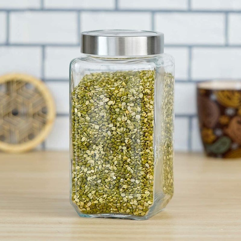 Home Stuffs Glass Jar and Container 1800ml with Rust Proof Air Tight Lid 2 Liter for Kitchen Storage Pickle jar Square Glass jar Sauce jar jam jar Pack of 2 - Image 4