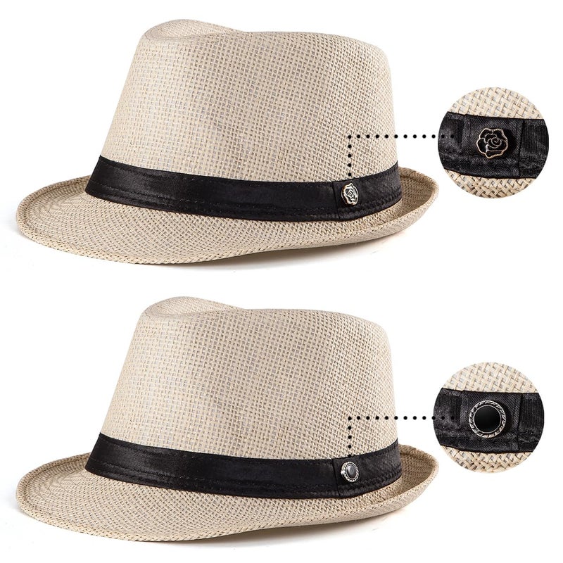 LADYBRO XL Beige Straw Fedora Hats for Men Summer Trilby Beach Travel Casual, 7 1/2 - Image 3