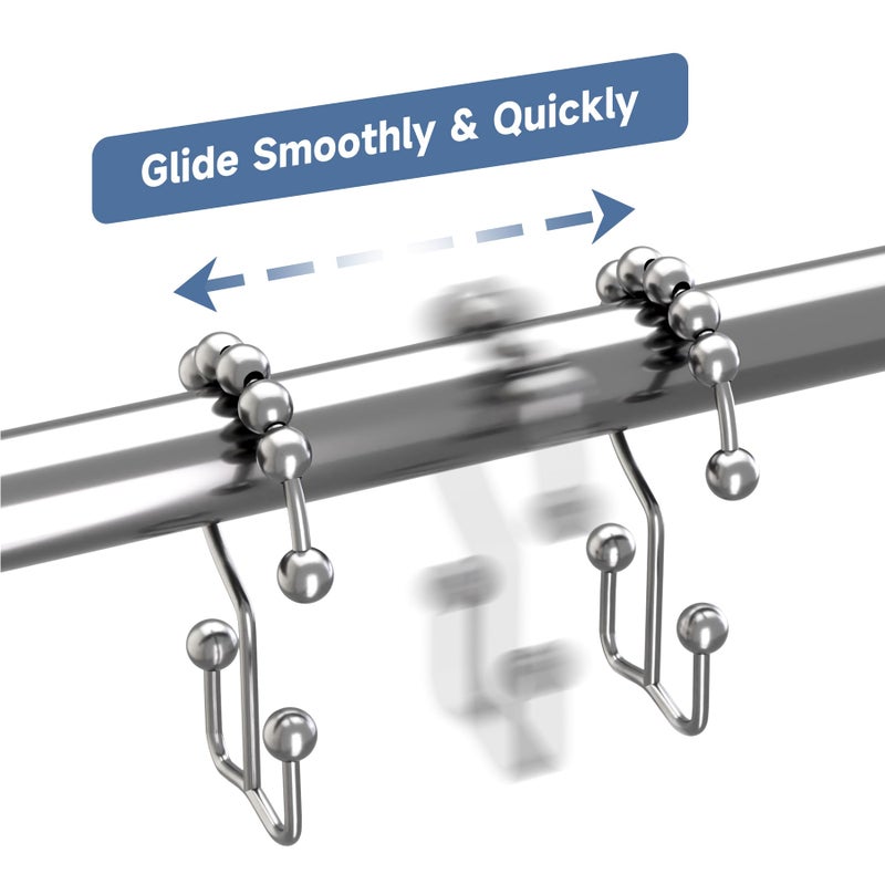 Titanker Shower Curtain Hooks Rings, Rust-Resistant Metal Double Glide Shower Hooks for Bathroom Shower Rods Curtains, Set of 12 Hooks - Chrome - Image 3