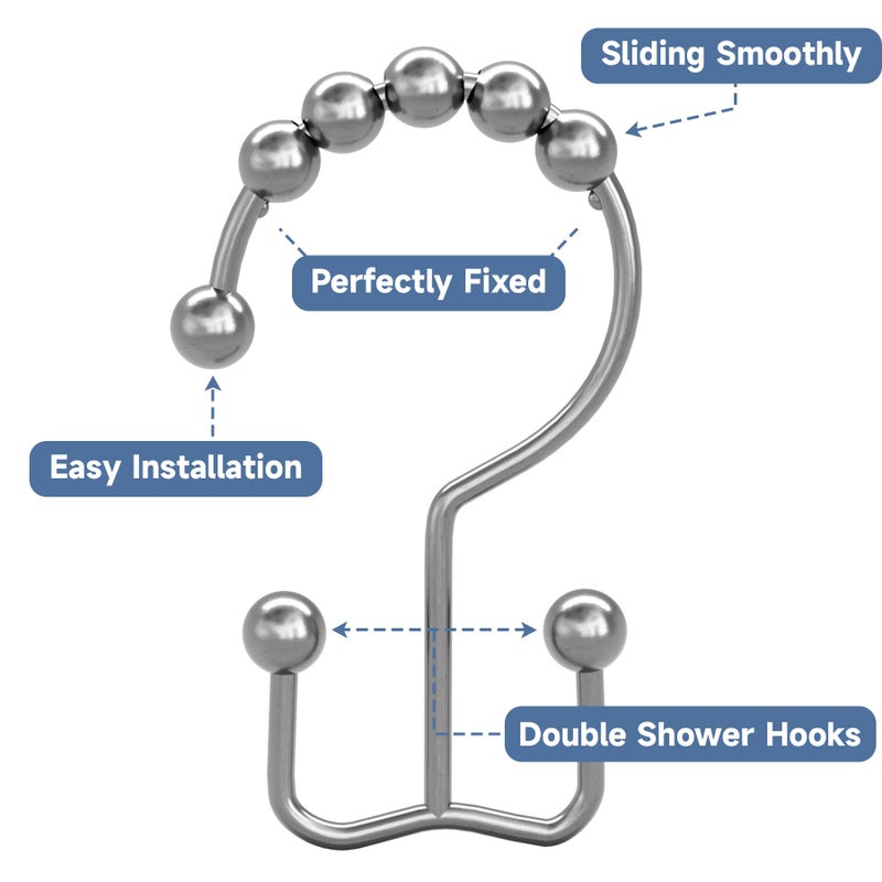 Titanker Shower Curtain Hooks Rings, Rust-Resistant Metal Double Glide Shower Hooks for Bathroom Shower Rods Curtains, Set of 12 Hooks - Chrome - Image 5