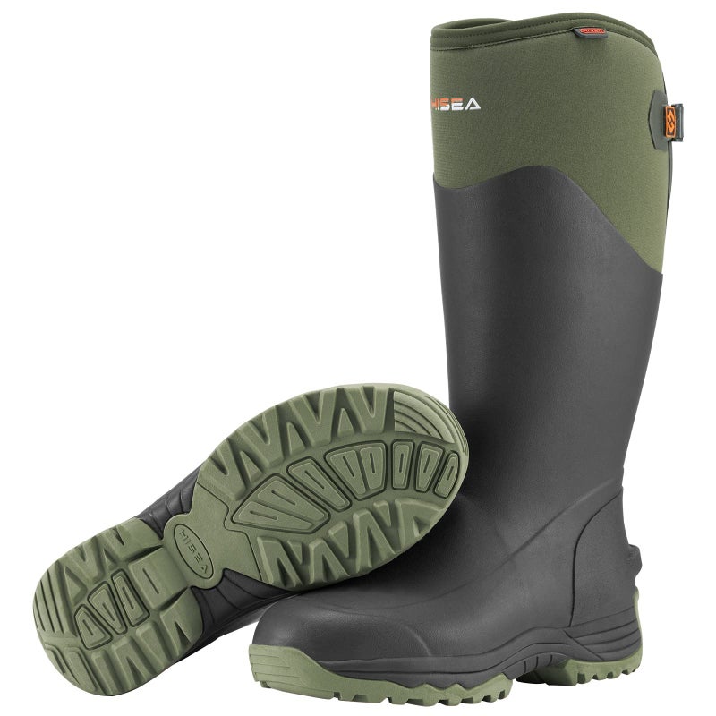 HISEA Rubber Rain Boots for Men, Waterproof Insulated Neoprene Hunting Boots, Durable Anti-Slip Outdoor Mud Boots for Hunting Gardening Farming Fishing Yard Working, Size 11 Green - Image 1